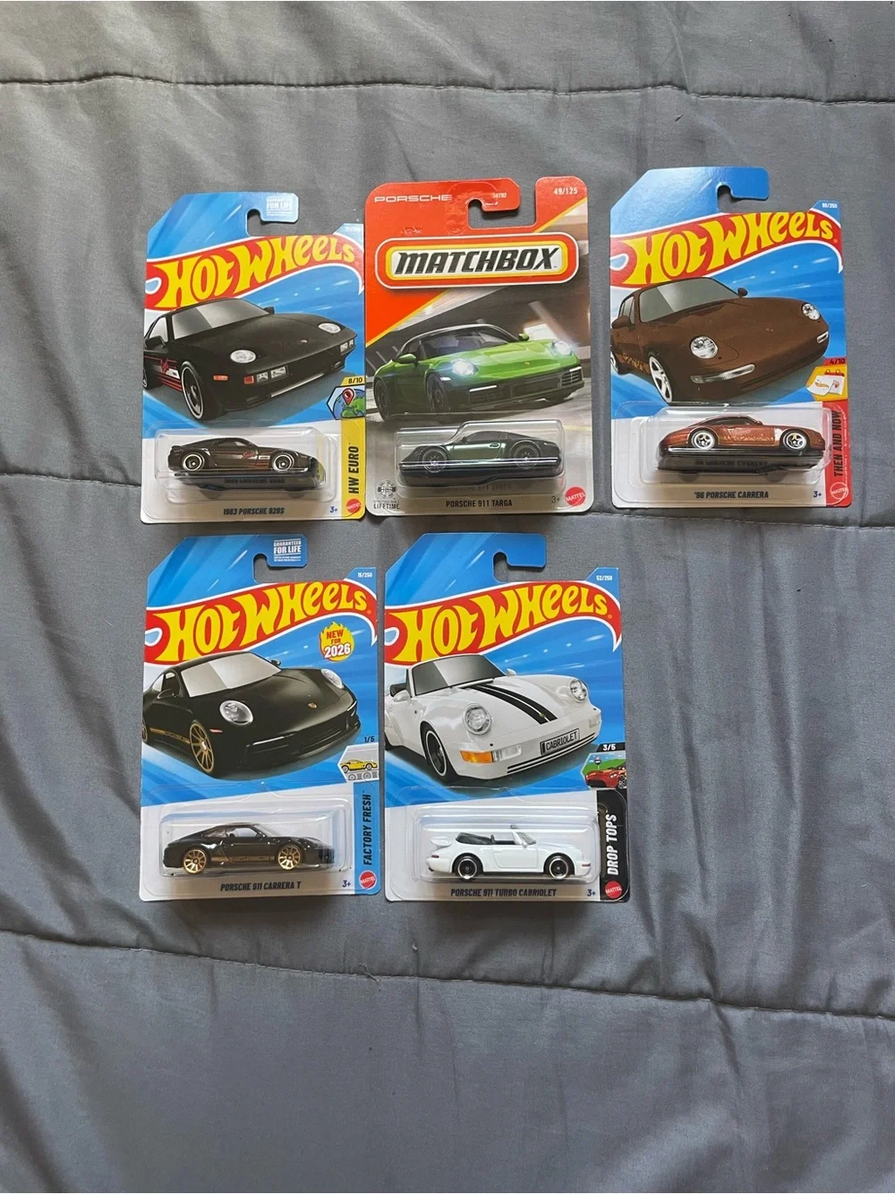 Hot Wheels and Matchbox Porsche Toy Car Pack - Black, White, Brown, Green